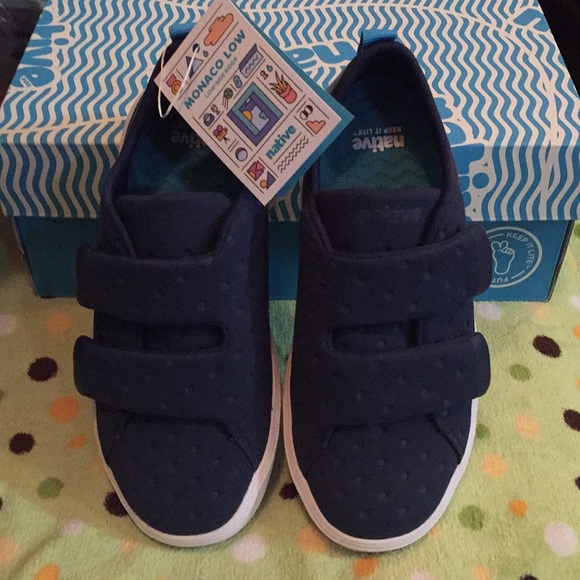 Native Shoes Other - Native Navy Monaco Velcro Runner Shoe J2 EU 33 NWT